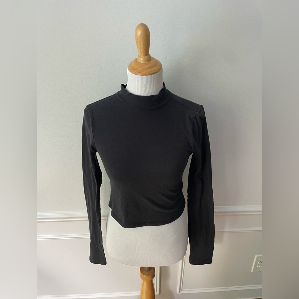 Black/Dark Gray Cropped Mock Neck Long Sleeve